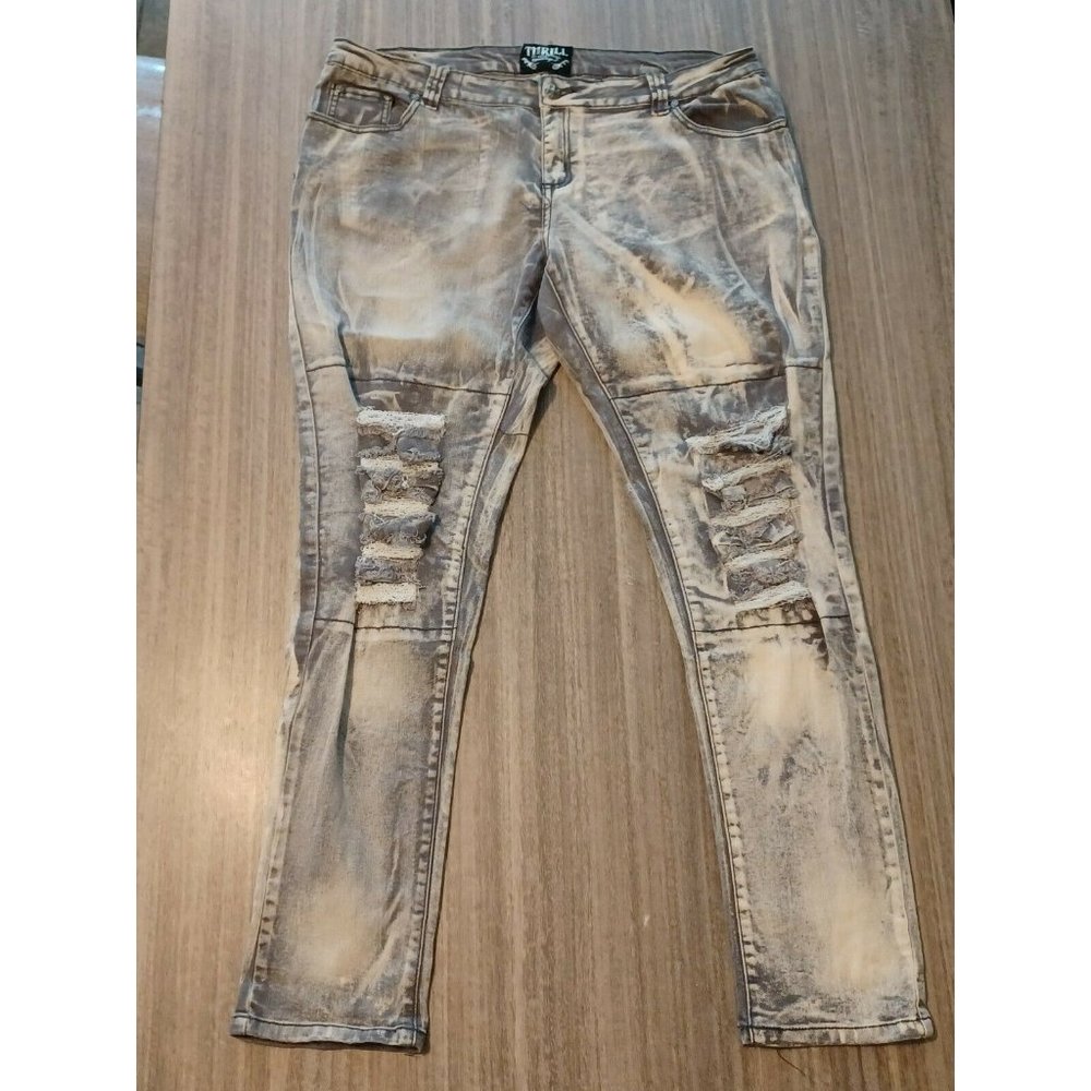 Thrill Always A Thrill Gray Acid Wash Distressed Slit Thigh Jeans Womens 15 / 16